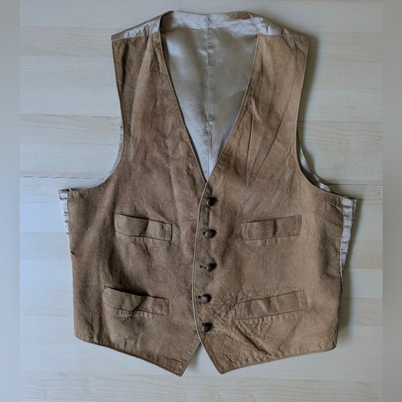 Vintage 90s Brown Tan Suede Silk Stagecoach Vest Leather Buttons Made In USA